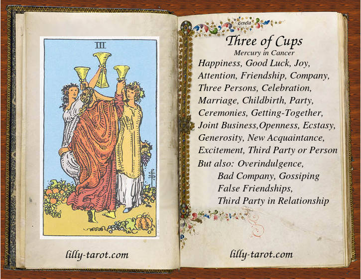 Three of Cups: Happiness, Good Luck, Celebration Meaning of Three of Cups